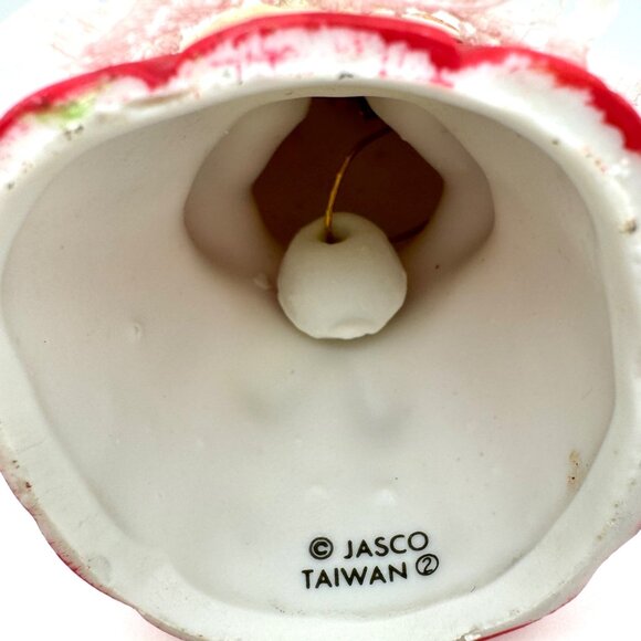 Jasco Vintage Christmas Bear Ornament Porcelain Bell 2.5" Taiwan Lace Apron Bow - Picture 4 of 6